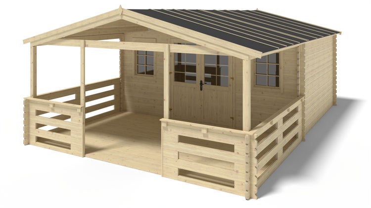 Veranda zum Gartenhaus 5x3 m - Farbe Holz