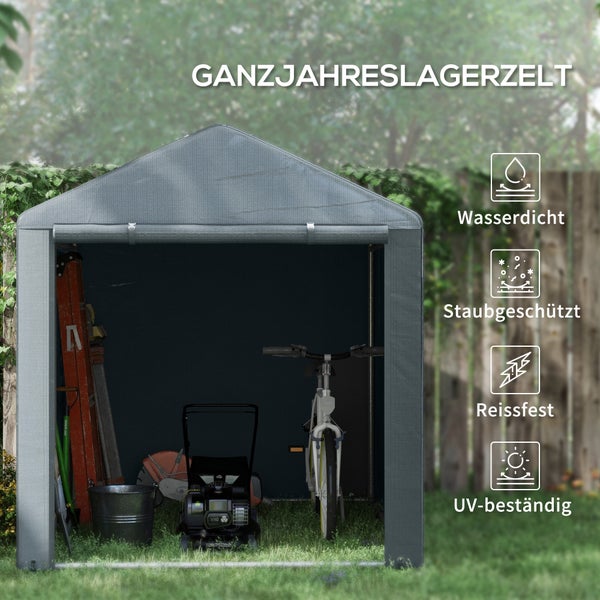 Outsunny Garagenzelt, mit UV-Schutz, Reißverschlusstür, 1,6 x 2,18 x 1,72 m, Verzinkter Stahl, PE-Gewebe, Dunkelgrau