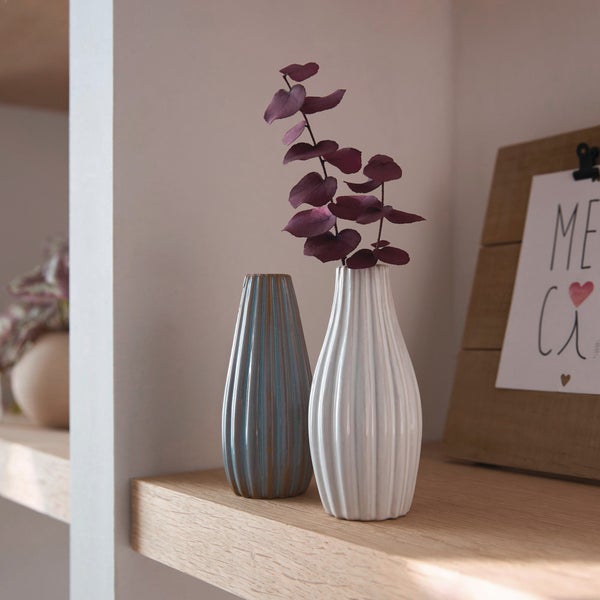 FRANK FLECHTWAREN|Dekovase Struktur, 2er Set, 5,5 x 5,5 x 12,5 cm, PORZELLAN