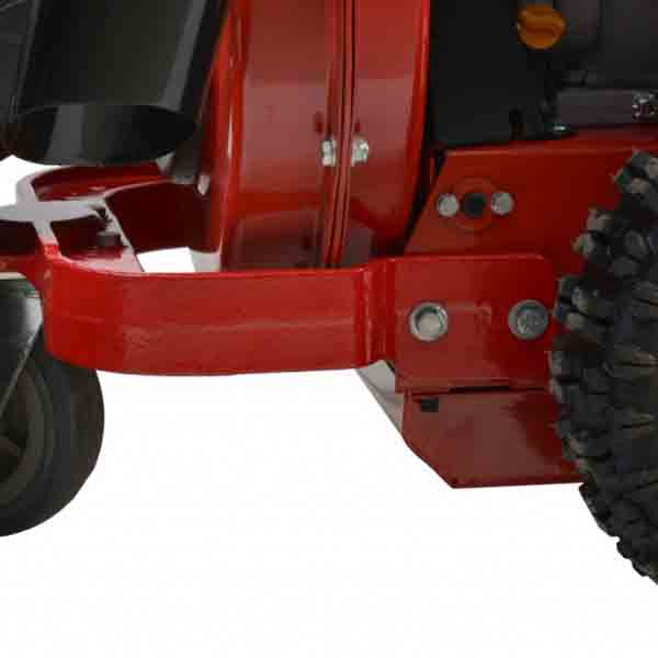 Detailansicht einer Schneefräse, die die Bauweise und die Komponenten zeigt.