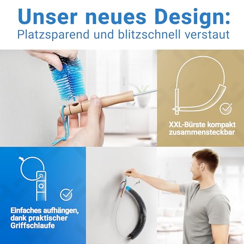 LOBENSWERK Heizkörperbürste 2.0 [120cm - Schwarz] aus tierfreien Nylonborsten - Heizungsbürste, Heizkörper Reinigungsbürste für alle Flach- Rippen- und Badheizkörper mit Anti-Kratz-Gummiummantelung