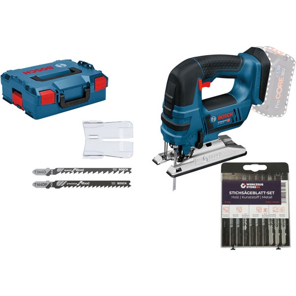 Bosch Akku-Stichsäge GST 18V-LI B Solo inkl. Zubehör-Set inkl. Stichsägeblatt-Box Holz/Metall in L-Boxx