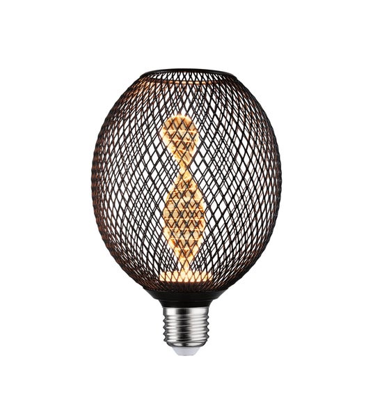 LED Filament Leuchtmittel in E27 mit dekorativem Drahtgitterkorb als Schirm