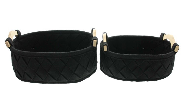 FRANK FLECHTWAREN | Filzkorb Modern Classic, 2er Set, POLYESTER, HOLZ, 28 x 20 x 10 cm, GH 14 cm, 32 x 23 x 11 cm, Gh 15 cm