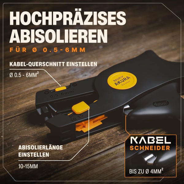 BAURIX® Crimpzange Set mit 700 Kabelschuhe und Abisolierzange I Kabelschuhzange für 0,50-6,00 mm² Kabelhülsen I Kabelschuh Zange, Crimpzangen, Krimpzange, Crimp Zange, Presszange