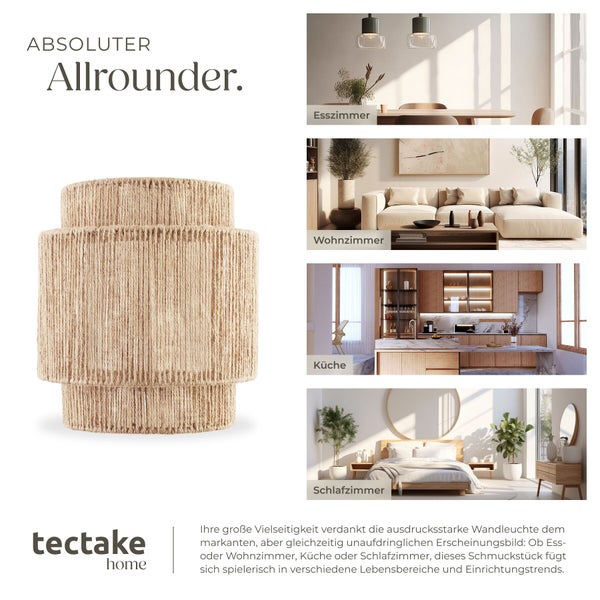Wandleuchte aus Sisal in einem gestuften Design für verschiedene Wohnbereiche wie Esszimmer, Wohnzimmer, Küche und Schlafzimmer.