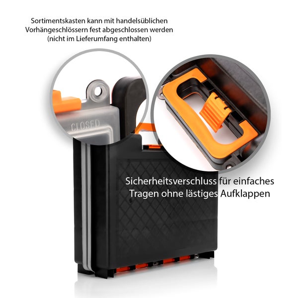 Sortimentskasten mit Sicherheitsverschluss zum einfachen Tragen