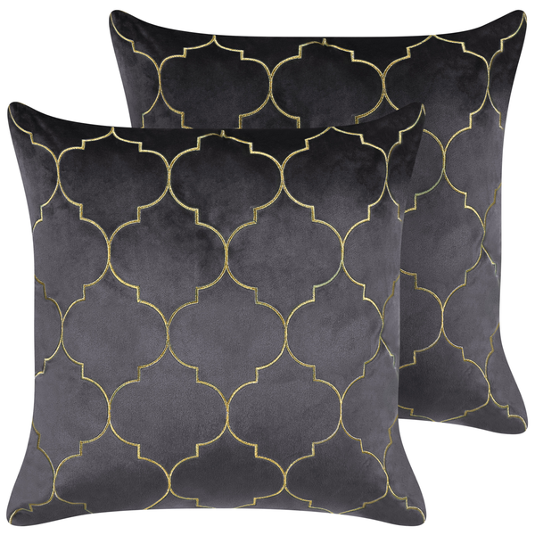 Dekokissen 2er Set ALYSSUM Samtstoff 45 x 45 cm Grau Marokkanisches Muster