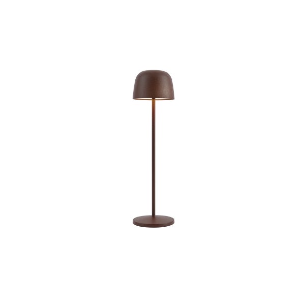 Moderne LED Tischleuchte mit schlichtem Lampenschirm auf einem schlanken Stabfuß
