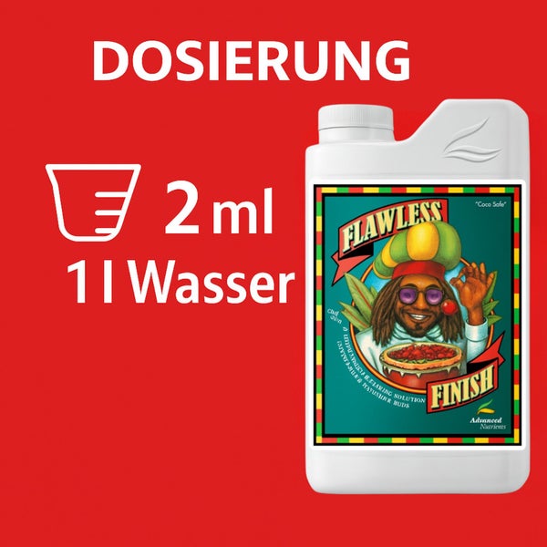 Flasche Advanced Nutrients Flawless Finish Pflanzennahrung mit Dosierhinweis