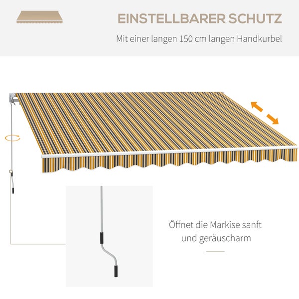 Outsunny Markise Gelenkarmmarkise Sonnenschutz mit Handkurbel 3,5 x 2,5m Gelb Grau Alu Polyester