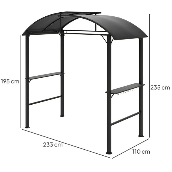 Outsunny Grillpavillon 233 x 110 x 235 cm winddicht Gartenpavillon mit Doppeldach,Regalen, Gartenlauben mit UV-Schutz, BBQ Pavillon aus Stahl, Gartenzelt Grillzelt für Party BBQ, Dunkelgrau