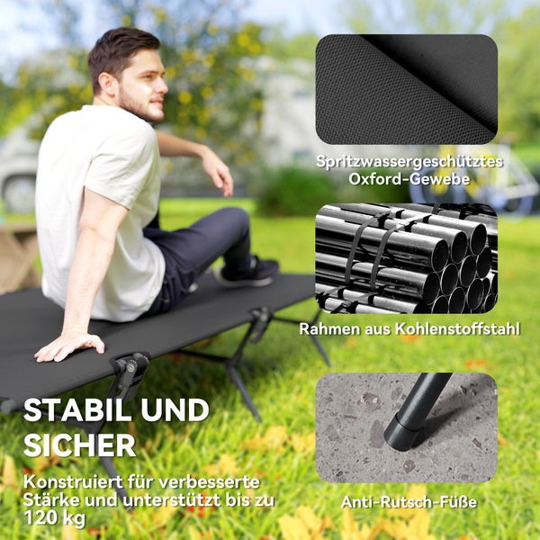 Outsunny Feldbett faltbar Campingbett mit Tragetasche 200 x 100 x 36 cm Gästebett bis 120 kg Extra Breit Campingliege für Erwachsene Klappbett für Indoor, Outdoor, Garten Camping Reisen Schwarz