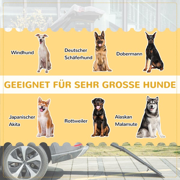 PawHut Haustierrampe Klappbare Hunderampe Autorampe, Hundeeinstiegshilfe aus Alu, Rutschfeste Kofferraumrampe für Autos, SUV und LKWs, bis 40 kg, 158 x 43,5 cm
