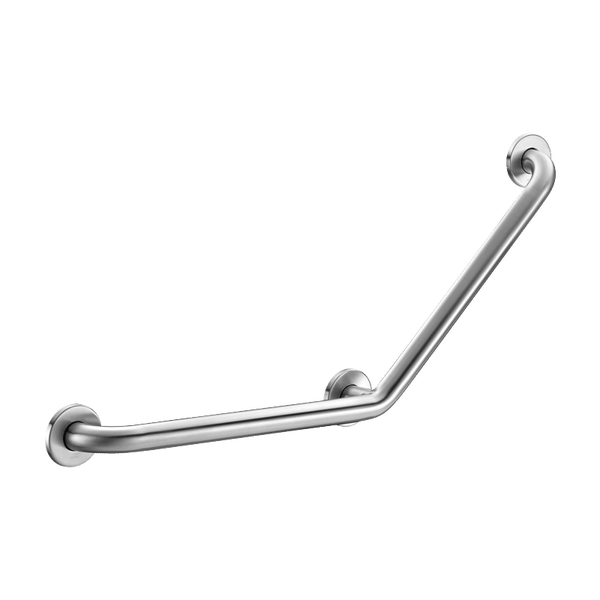 Gewinkelter Haltegriff aus Edelstahl mit drei Befestigungspunkten für das Badezimmer.