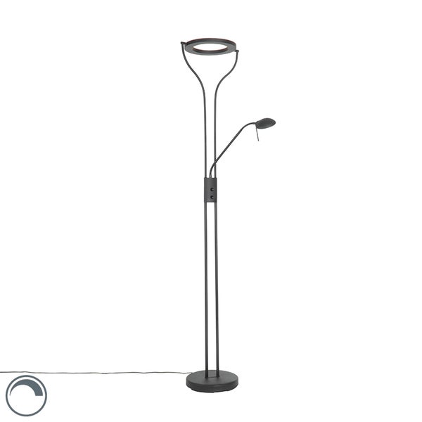 Moderne Stehleuchte schwarz mit Lesearm inkl. LED und Dimmer - Divo