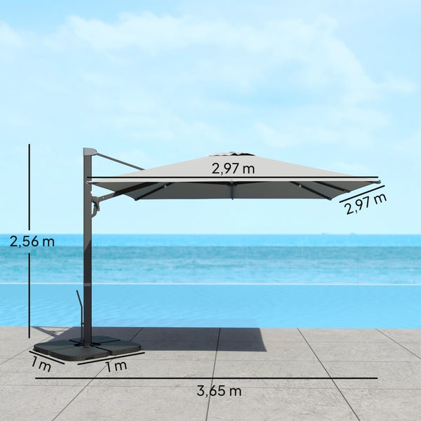 Outsunny Alu Ampelschirm 3 x 3 m 360° drehbar Sonnenschirm mit Kurbel Ständer neigbar Wasserabweisend Marktschirm höhenverstellbar Gartenschirm Kurbelschirm Sonnenschutz für Garten Balkon Hellgrau