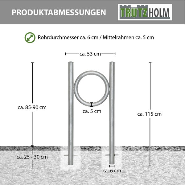 Fahrradanlehnbügel 115 x 53 cm Stahl feuerverzinkt Ø 60 mm Einbetonieren Fahrradständer Parker       Typ O