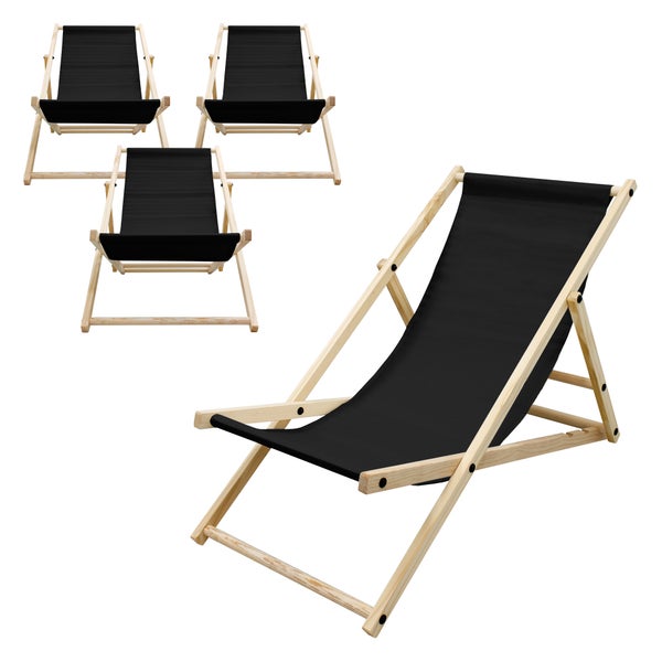 ECD Germany 4er Set Liegestuhl klappbar, Schwarz, Holz, verstellbare Rückenlehne, 3 Positionen, bis 120 kg, Sonnenliege Gartenliege Strandliege Strandstuhl Holzklappstuhl, für Garten, Balkon & Strand