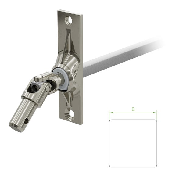 Geiger Gelenklager 45°- G005 | Grundplatte 22 x 85 mm | Kurbelzapfen 11,9 mm | 8 mm Vierkant - Länge 300 mm