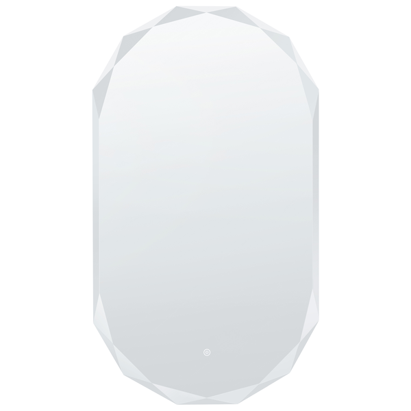 Ovaler Badezimmerspiegel mit facettiertem Rand und Touch-Sensor.