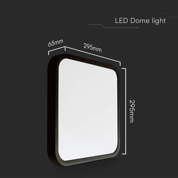LED Deckenleuchte mit den Maßen 295 mm x 295 mm x 65 mm.
