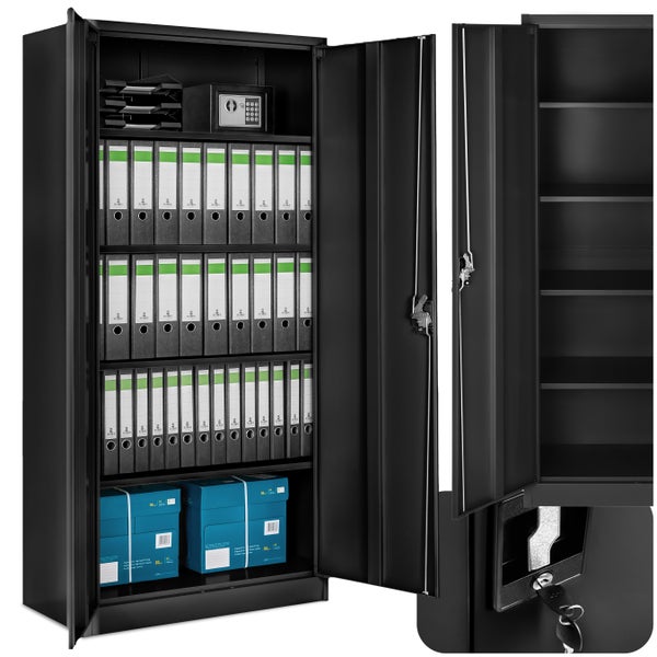Aktenschrank tectake Blain 180 x 80 x 40 cm aus pulverbeschichtetem Stahl schwarz