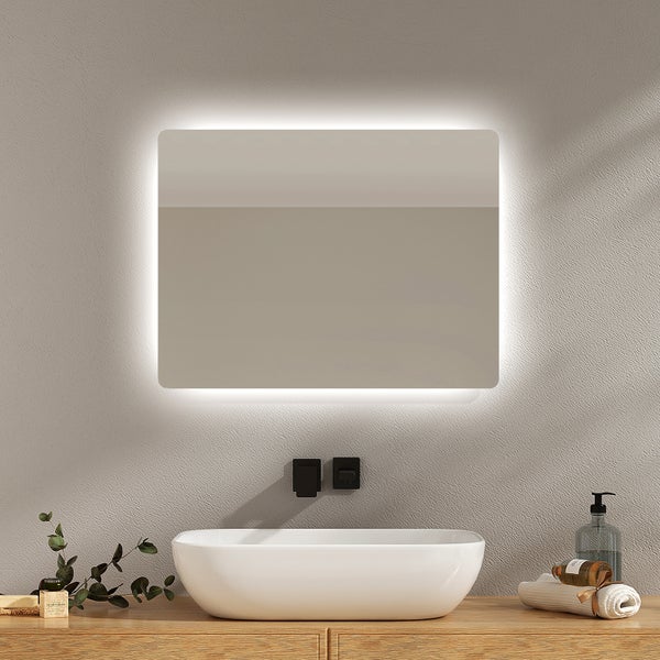 EMKE LED Badspiegel mit Druckknopfschalter 2 Farben des Lichts Beschlagfrei 60x45 cm