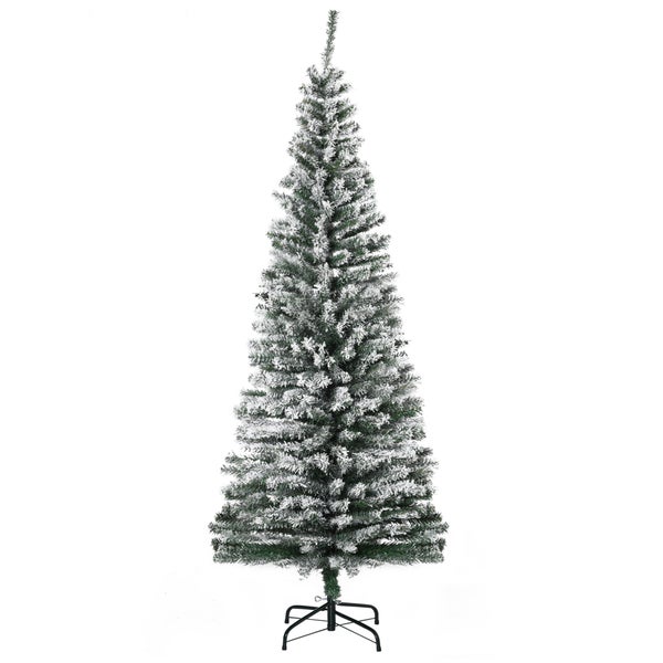 Künstlicher Weihnachtsbaum schmal mit Kunstschnee und Metallständer.