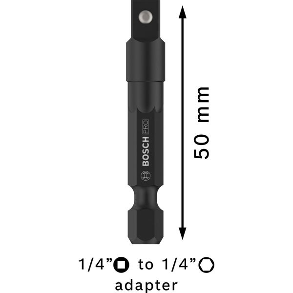 Bosch Pro Adapter 1/4 Zoll Vierkant auf 1/4 Zoll Sechskant, 50 Millimeter