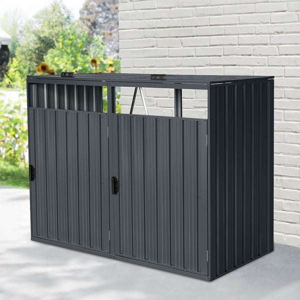 Home Deluxe - Mülltonnenbox CUBO - Platz für 2 x 240 Liter Mülltonnen, Farbe: Anthrazit, Witterungsbeständig inklusive Schloss und Schlüssel I Mülltonnenbox Gartenbox