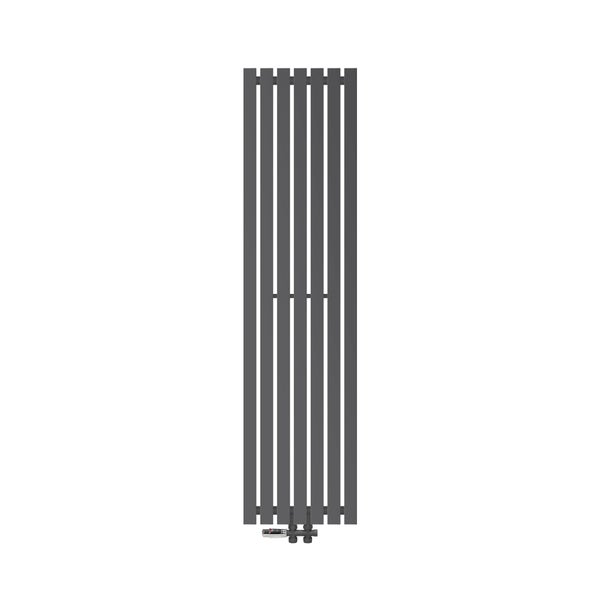 ECD Germany Design Paneelheizkörper Stella Mittelanschluss 370 x 1400 mm Anthrazit mit Anschlussgarnitur inkl. Thermostat Durchgang Boden, Flach Einlagig Vertikal, Heizkörper Badheizkörper Bad Heizung