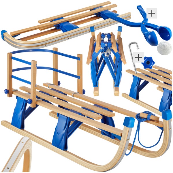 Holzschlitten tectake Vivian 38 x 109,5 x 45 cm, Belastbarkeit 60 kg klappbar, mit Rückenlehne