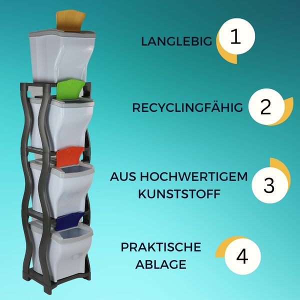 Regal für Mülleimer Set 3 und 4 Steckregal Kunststoff Haushaltsregal Kellerregal Lagerregal Garagenregal Küchenregal Keller
