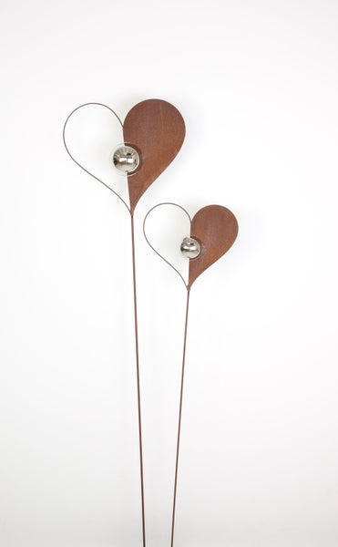 FRANK FLECHTWAREN | Gartenstecker Kugelherz, 2er Set, METALL, L:100cm, L:123cm