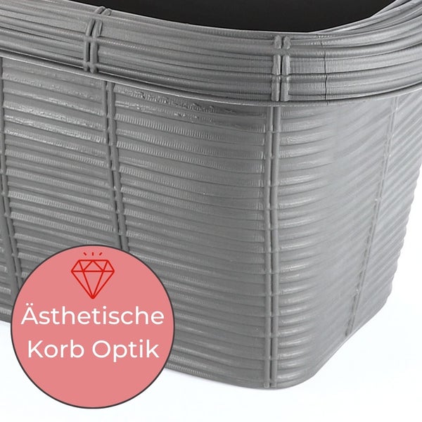 Detailansicht eines Pflanzkübels in Korboptik