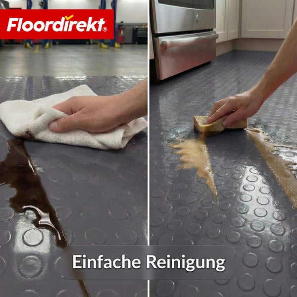 Reinigung einer Bodenmatte mit Noppenstruktur mit Tuch und Schwamm