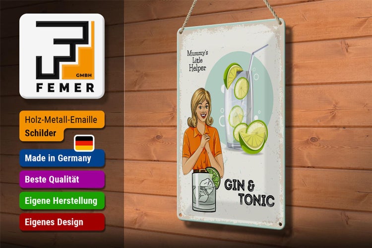 Blechschild Spruch Mummy´s little Helper Gin & Tonic 20x30cm