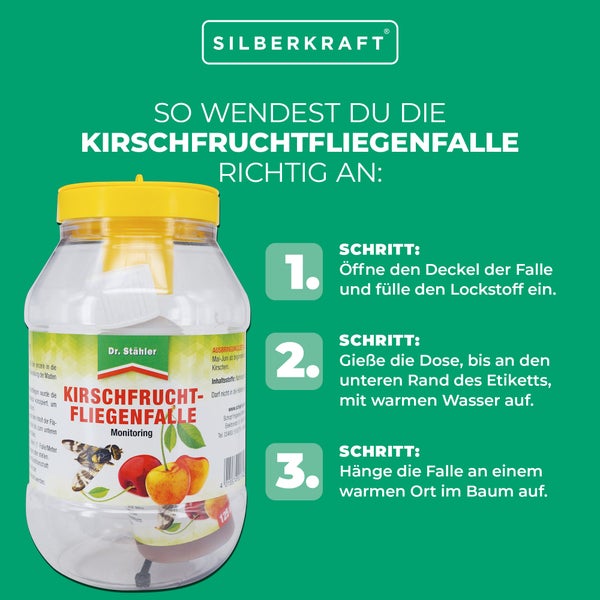 Effektive Kirschfruchtfliegenfalle – Giftfreie Lockstofffalle zur Bekämpfung der Kirschfruchtfliege – Einfache Anwendung für Kirschenbäume im Garten & Streuobstbereich