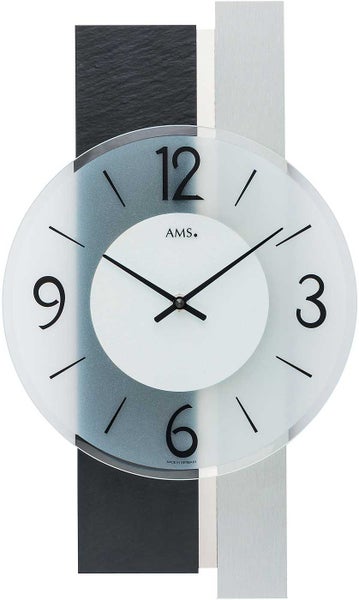 AMS 9555 Wanduhr modern Holzgehäuse 40 cm x 23 cm x 6 cm