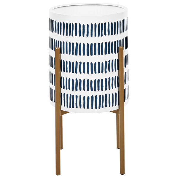 Blumenständer mit blauem Strichmuster und vier Beinen
