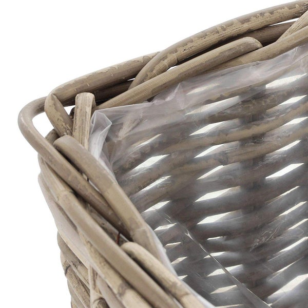 Dekoleidenschaft Pflanzkorb Koboo Grey aus Rattan, quadratisch, grau, groß, Blumentopf, Pflanzkübel, Pflanztopf für Draußen, Blumenkübel