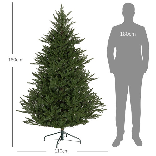 HOMCOM künstlicher Weihnachtsbaum, 180 cm Christbaum mit 2380 Spitzen, klappbar Metallständer, für Weihnachten Deko, Grün