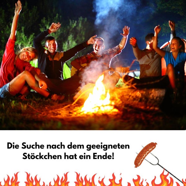 Grillspieß Lagerfeuer 100cm lang 10 Stück im Set Lagerfeuerspieße Wurstspieße extra langer BBQ Spieß für Feuerschale Holzgriff Grillgut Brot Marshmallows