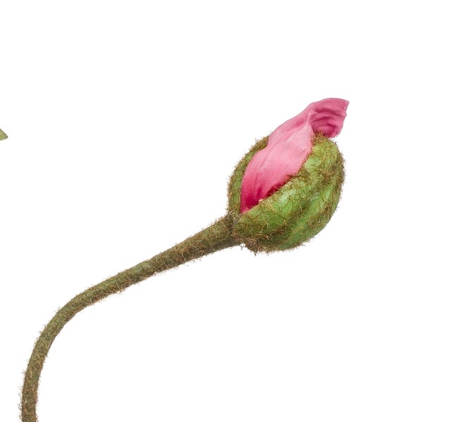 Künstlicher Zweig mit weißen Blüten und grünen Blättern.