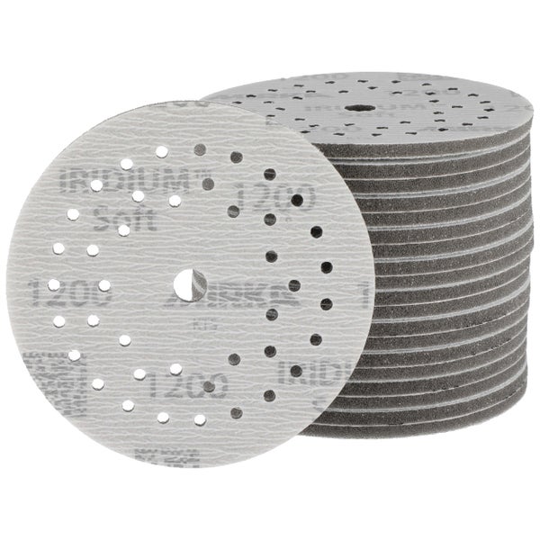 Mirka Iridium Soft Schleifscheiben Ø 125 mm / Korn P1200 / Klett Multifit / 20 Stück / schaumbasiertes Schleifmittel für präzises Trockenschleifen, Klarlackschliff, Finish