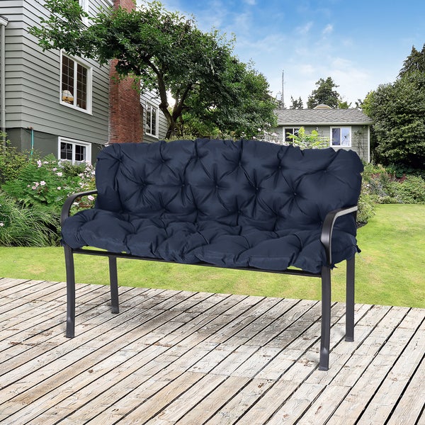 Outsunny 3 Sitzer Bankauflage 150 x 98 x 8 cm Sitzkissen mit Bändern Rückenkissen für Indoor/Outdoor Polster Auflage für Sitzbank Gartenbank Gartenmöbel Hollywoodschaukeln Dunkelblau