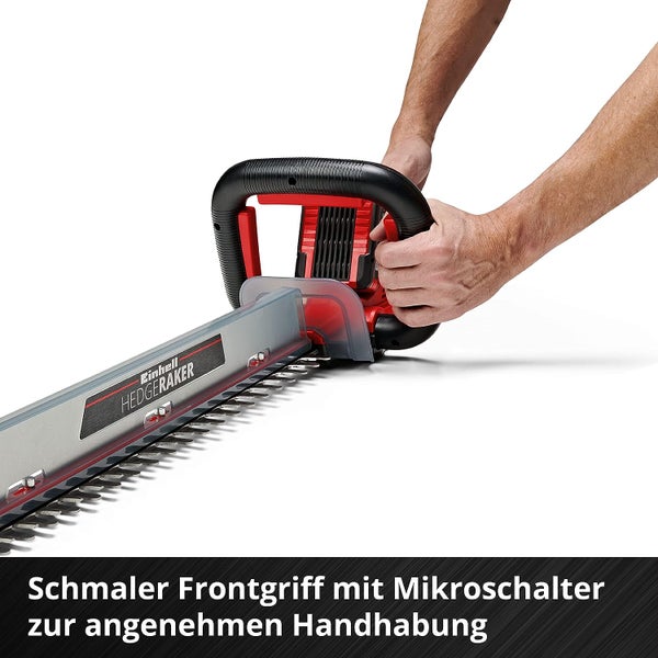 Einhell Heckenschere HEDGERAKER mit schmalem Frontgriff und Mikroschalter für eine komfortable Handhabung.