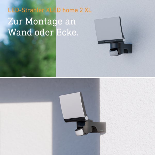 LED-Strahler XLED home 2 XL zur Montage an einer flachen Wand oder an einer Wandecke.