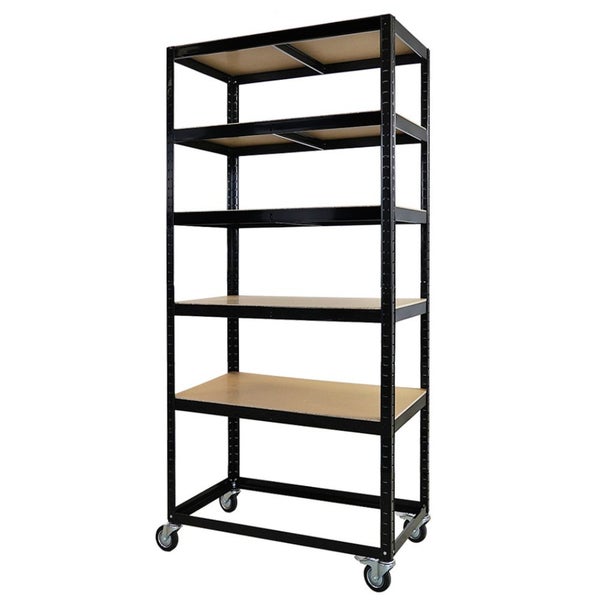 PROREGAL Mega Deal 5x Kommissionierwagen BÜFFEL Fahrbares Kommissionierregal 192x90x50cm 5 Ebenen Fachlast 50kg 2X Lenkrollen & 2X Lenkrollen mit Feststellbremse Schwarz